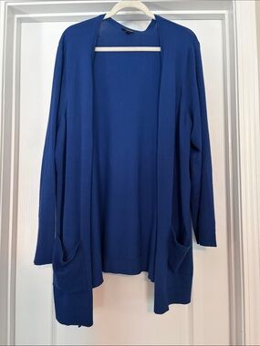 Open-Front Royal Blue Pocket Cardigan Sweater